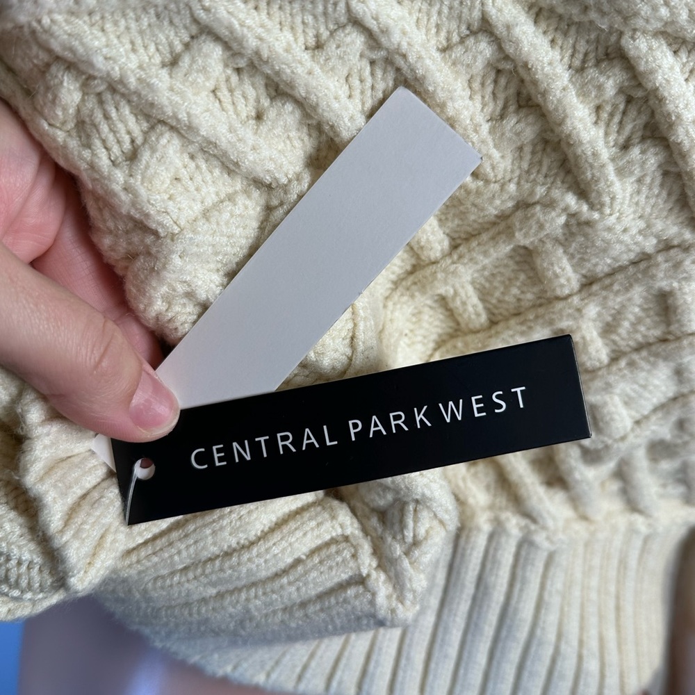 Central Park West Tiegen Cables Half Zip Sweater in Ivory pullover knit - Picture 4 of 7